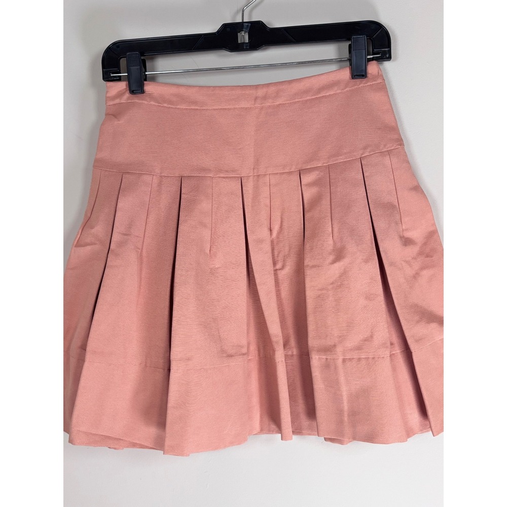 BCBGMAXAZRIA Pink Pleated Mini Skirt Ottoman Ribbed Back Zip XS